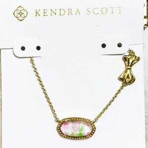 Kendra Scott Gold Tone Pink Flower Bow Short Necklace